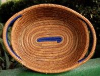 Oval Basket with Handles-Blue and Yellow