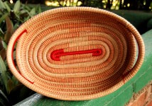 Oval Basket with Handles-Red and White