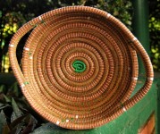 Medium Round Basket with Handles-Green and White